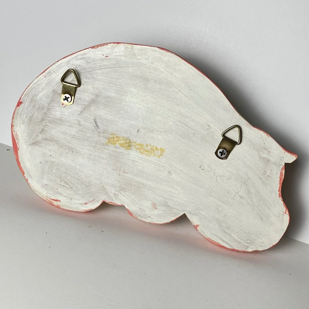 Laurie L. Bechler Wall Hook Hippo 9.5x6 Pink Hand Painted Wood Nursery Decor HTF